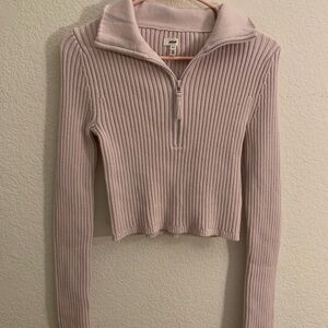 NWOT Aerie Light Pink Ribbed Zip-Up Sweater